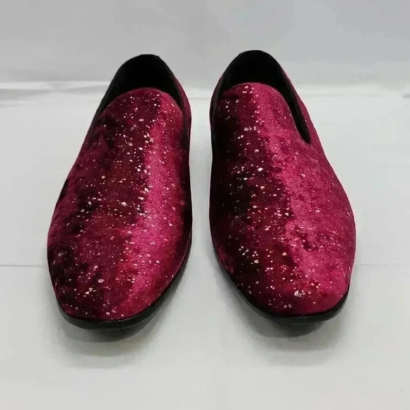 NWT Stacy Adams Men's Stellar Plain Toe Glitter Slip-On Shoes Burgundy Size 9.5 - Picture 2 of 9